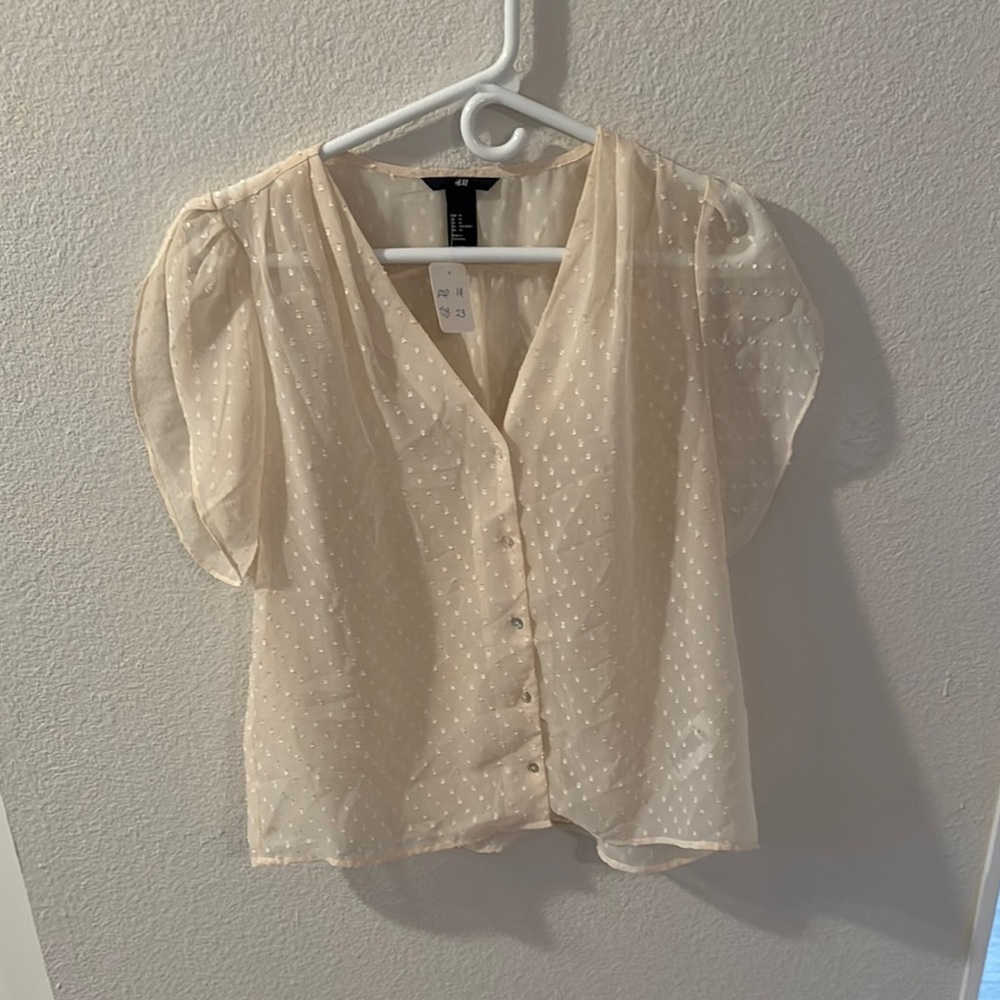 H&M Cream Sheer Button-Up Blouse